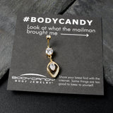 Clear CZ Gem Gold Tone Lush Leaf Dangle Belly Ring