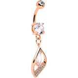 Clear CZ Gem Rose Gold Tone Lush Leaf Dangle Belly Ring