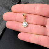 Clear CZ Gem Gold Tone Luxury Sun Splash Belly Ring