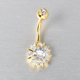 Clear CZ Gem Gold Tone Luxury Sun Splash Belly Ring