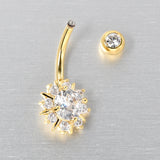 Clear CZ Gem Gold Tone Luxury Sun Splash Belly Ring