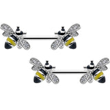 14G 9/16 Clear CZ Gem Honey Bees Barbell Nipple Ring Set