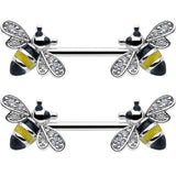 14G 9/16 Clear CZ Gem Honey Bees Barbell Nipple Ring Set
