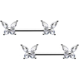 14G 9/16 Clear CZ Gem Butterflies Barbell Nipple Ring Set