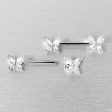 14G 9/16 Clear CZ Gem Butterflies Barbell Nipple Ring Set