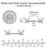 14G 9/16 Clear CZ Gem Butterflies Barbell Nipple Ring Set