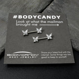 14G 9/16 Clear CZ Gem Butterflies Barbell Nipple Ring Set