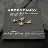 14G 9/16 Clear CZ Gem Gold Tone Butterflies Barbell Nipple Ring Set