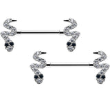 14G 9/16 Clear Black CZ Gem Sexy Snakes Barbell Nipple Ring Set