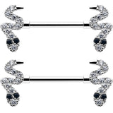 14G 9/16 Clear Black CZ Gem Sexy Snakes Barbell Nipple Ring Set