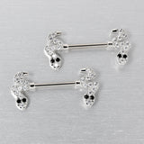 14G 9/16 Clear Black CZ Gem Sexy Snakes Barbell Nipple Ring Set