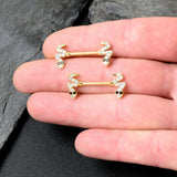 14G 9/16 Clear Black CZ Gem Gold Tone Sexy Snakes Nipple Ring Set