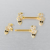 14G 9/16 Clear Black CZ Gem Gold Tone Sexy Snakes Nipple Ring Set