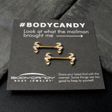 14G 9/16 Clear Black CZ Gem Gold Tone Sexy Snakes Nipple Ring Set