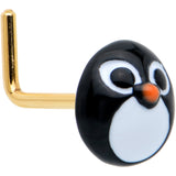 20G 7mm Gold Tone Round Penguin Face Holiday  L Shape Nose Ring