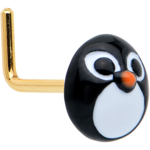 20G 7mm Gold Tone Round Penguin Face Holiday  L Shape Nose Ring