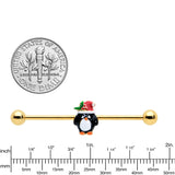 14G Gold Tone Holly Hat Penguin Holiday Industrial Barbell 38mm