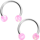 14G 3/8 9/16 Pink Faux Opal Horseshoe Barbell Nipple Ring Set of 4
