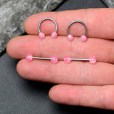 14G 3/8 9/16 Pink Faux Opal Horseshoe Barbell Nipple Ring Set of 4
