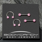 14G 3/8 9/16 Pink Faux Opal Horseshoe Barbell Nipple Ring Set of 4