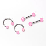 14G 3/8 9/16 Pink Faux Opal Horseshoe Barbell Nipple Ring Set of 4