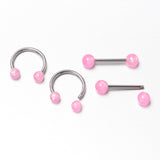 14G 3/8 9/16 Pink Faux Opal Horseshoe Barbell Nipple Ring Set of 4