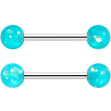 14G 9/16 Green Faux Opal Horseshoe Barbell Nipple Ring Set of 4