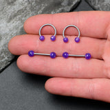 14G 9/16 Purple Faux Opal Horseshoe Barbell Nipple Ring Set of 4