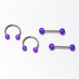 14G 9/16 Purple Faux Opal Horseshoe Barbell Nipple Ring Set of 4