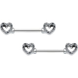 14G 9/16 Clear Gem Open Heart Valentine Barbell Nipple Ring Set
