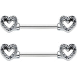 14G 9/16 Clear Gem Open Heart Valentine Barbell Nipple Ring Set