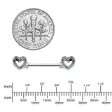 14G 9/16 Clear Gem Open Heart Valentine Barbell Nipple Ring Set