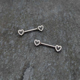 14G 9/16 Clear Gem Open Heart Valentine Barbell Nipple Ring Set