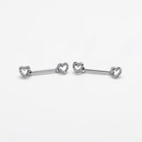 14G 9/16 Clear Gem Open Heart Valentine Barbell Nipple Ring Set