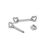 14G 9/16 Clear Gem Open Heart Valentine Barbell Nipple Ring Set