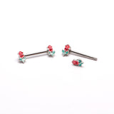 14G 9/16 Sweet Happy Rose Flower Barbell Nipple Ring Set