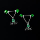 14G 11/16 Leprechaun Legs Shamrock Chain Dangle Nipple Ring Set