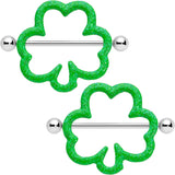 14G 1 3/16 Lucky Shamrock St Patricks Day Green Nipple Shield Set