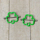 14G 1 3/16 Lucky Shamrock St Patricks Day Green Nipple Shield Set