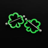 14G 1 3/16 Lucky Shamrock St Patricks Day Green Nipple Shield Set