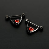 14G 11/16 Red Clear CZ Gem Heart Claw Hand Dangle Nipple Ring Set