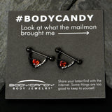 14G 11/16 Red Clear CZ Gem Heart Claw Hand Dangle Nipple Ring Set