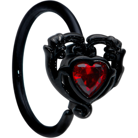 20G 5/16 Red CZ Gem Black Double Passion Heart Claw Nose Hoop