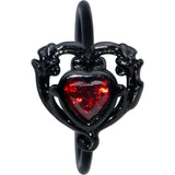 20G 5/16 Red CZ Gem Black Double Passion Heart Claw Nose Hoop