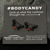 14G 11/16 Red CZ Gem Black Heart Flower Dangle Nipple Ring Set