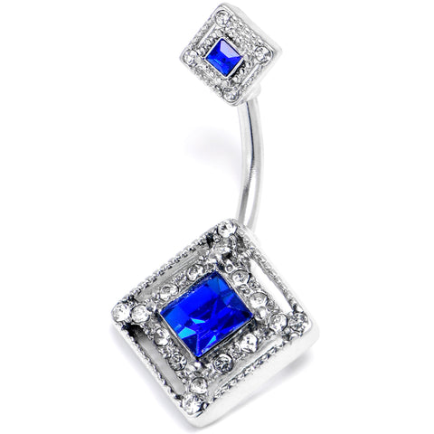 Blue Clear Gem Rhombus Royale Double Mount Belly Ring