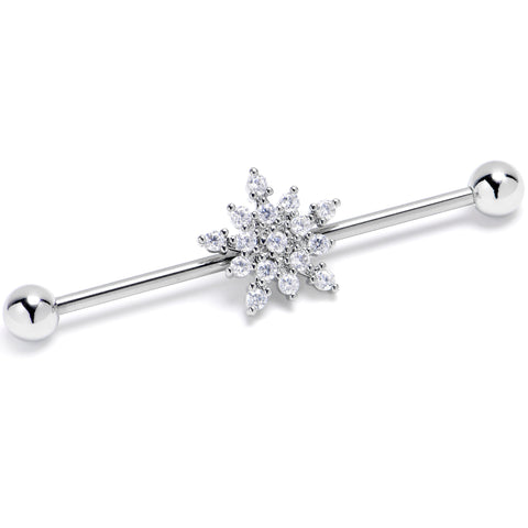 14G Clear Gem Classic Snowflake Christmas Industrial Barbell 38mm