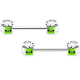 14G 9/16 Sweet Happy Green Beer St Patricks Day Nipple Ring Set