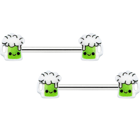 14G 9/16 Sweet Happy Green Beer St Patricks Day Nipple Ring Set