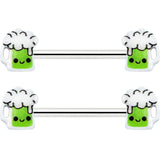 14G 9/16 Sweet Happy Green Beer St Patricks Day Nipple Ring Set
